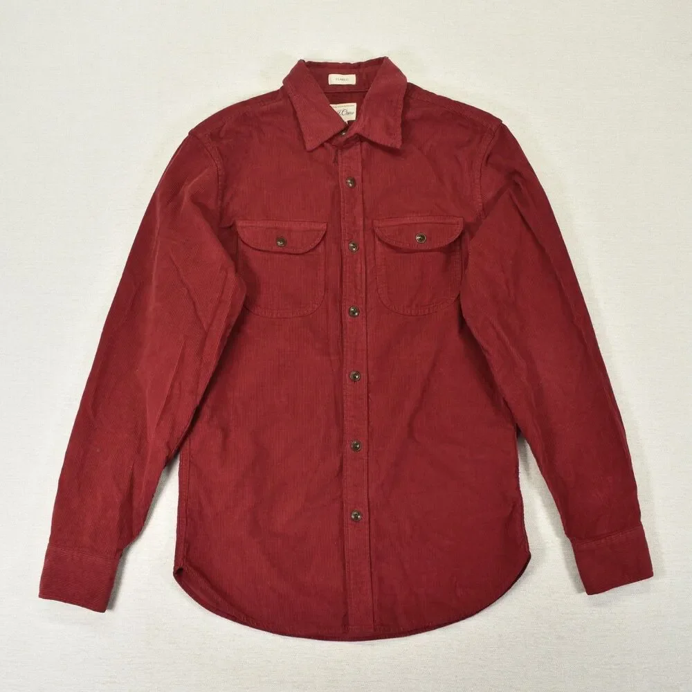 J Crew Mens XS Corduroy Shirt Long Sleeve Red Fine Wale Button Down Workshirt